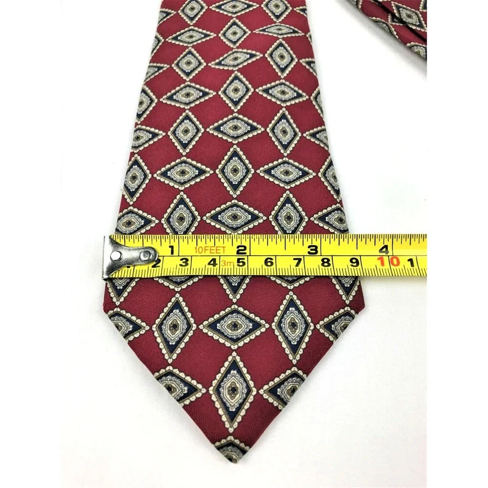 Yves Saint Laurent Burgundy Geometric Diamond Print Silk Vintage Men Neck Tie